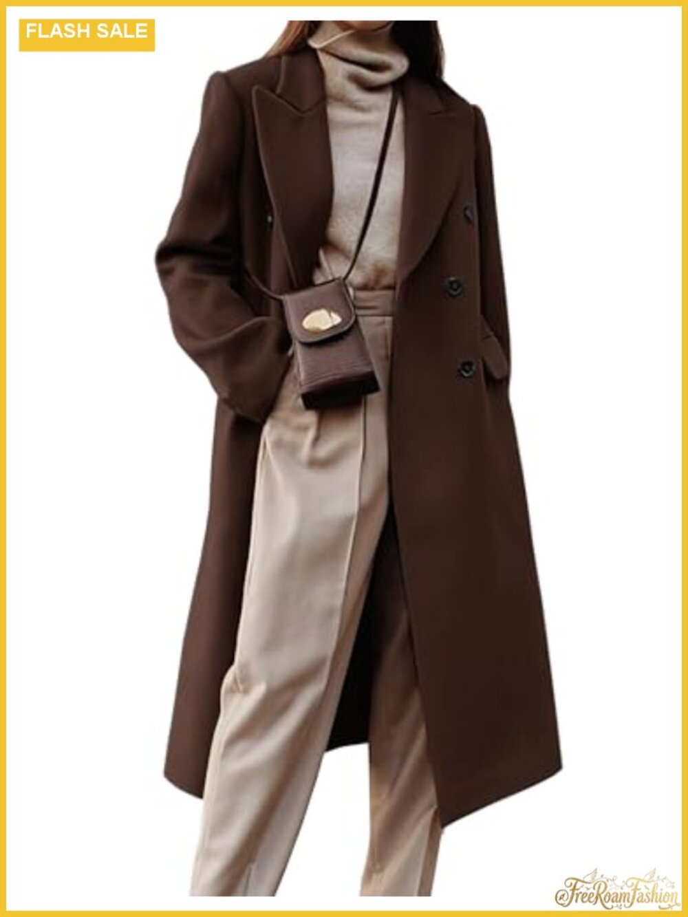 Womens Long Wool Coat Double Breasted Trench Peacoat Fall Winter